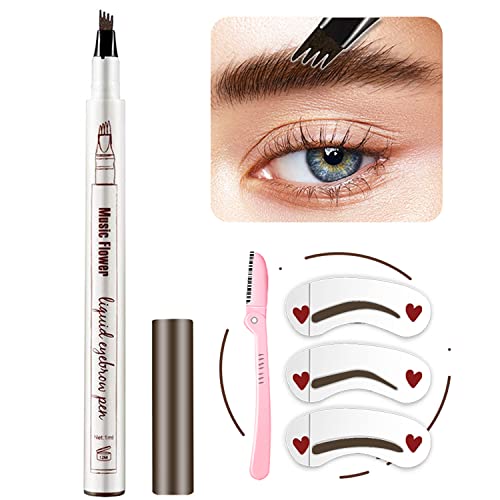 Eyebrow Pencil - MoonKong Microblading Brow Pen with a Micro-Fork Tip Applicator, Waterproof Brow Pen for Natural Eye Brown Makeup