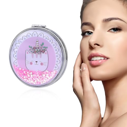 Zeayebsr Espejo Bolso,de Bolsillo, Espejo Compacto, Espejo de Bolsillo con Aumento de, Mini Espejo de Viaje Redondo, Espejo de Maquillaje Portátil de Bolsillo, Plegable para Mujeres, Espejo pequeño