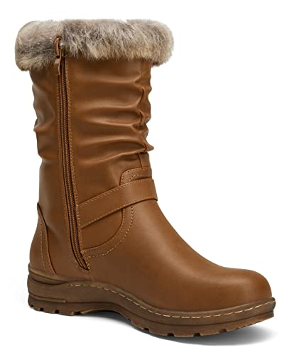 Vepose Women's Winter Snow Boots Fur Mid Calf Warm Suede Fuzzy Shoes2