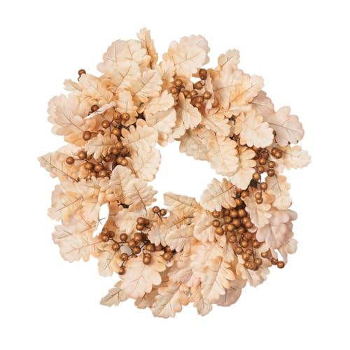 Bleached Cream Oak Leaves, Toffee - Brown Berry Autumn Wreath.