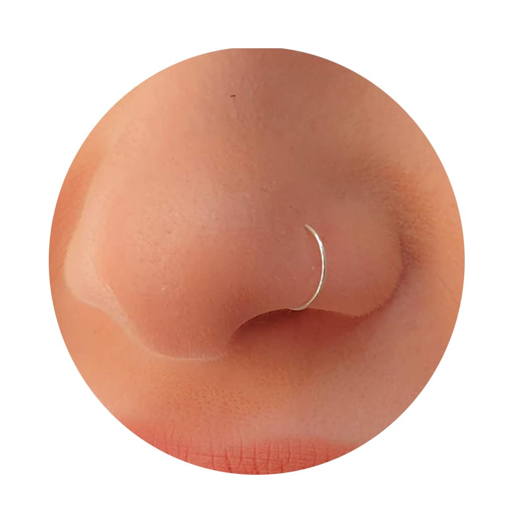 2er Set Fake Nasenpiercing – Clip-On Fake Nose Ring 20G – Nasenring Fake aus 925 Sterling Silber & 14K Gold – Falscher Piercing Nase – Kein Loch nötig – Nasenschmuck Damen