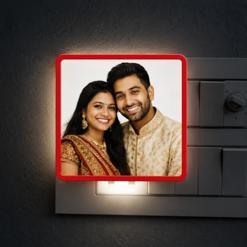 Image of Personalized Square Night Lamp with Custom Photo & Text | 4 x 4 Inch Plastic Night Light | Plug-in AC Powered | Custom Gift for Birthday, Anniversary, Home Decor & All Occasions (Red)