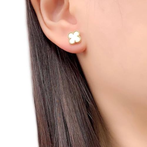 Image of Stylish Gold-Plated White Clover Bracelet & Earrings Set for Women | Premium Anti-Tarnish, Hypoallergenic Jewellery | Gift Combo