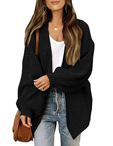 Cashmere Cocoon Cardigan, Women's V Neck Open Front Long Balloon Sleeve Sweater, Lightweight Loose Knit Pocket Coat