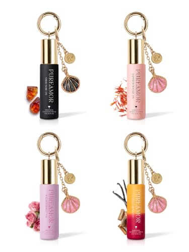 PUREAMOR Pheromones Perfumes for Women 30% High Concentration Oil Long Lasting Shell Keychain Roll On Discovery Set