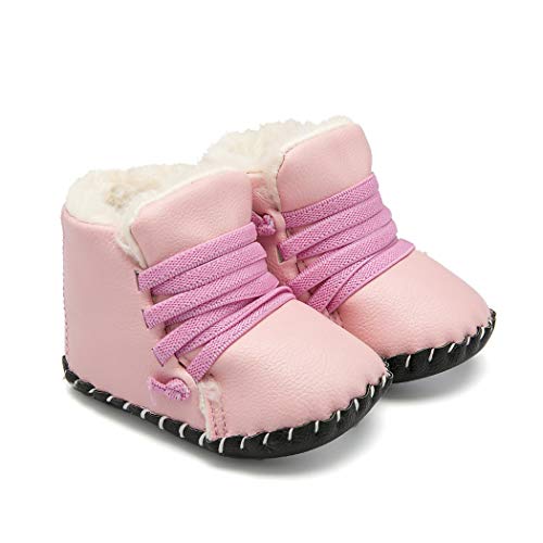CINDEAR Infant Baby Boys Girls First Walker Shoes Suede Faux-Fur Lined Warm Winter Snow Anti-Slip Boots for Newborn Crib Shoes 1015 Pink 12-18 Months