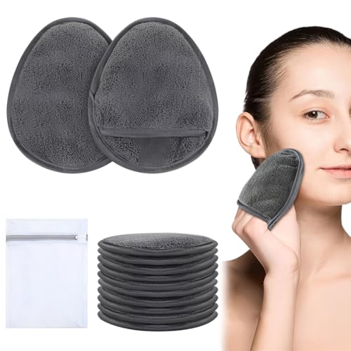 YUPZAR 10 Piezas Toalla Desmaquillante de Microfibra con 1 Bolsa de Lavado, 9 x 13 cm, Reutilizable Facial para Viajes Diarios Cosméticos, Gris