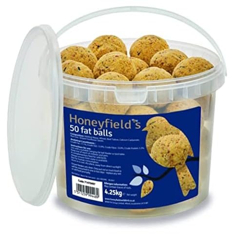 Fat Balls for Wild Birds (50) - High Energy Suet Feed, Nutritious, Great for Hanging Feeders, Attracts Birds to Garden All Year Round - Honeyfield's, 4.25 kg (Pack of 1) Cover