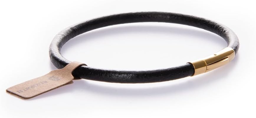 BLKSMTH Leather Bracelet, Black with Gold Clasp, 4mm Width, Sizes 7.68 inches