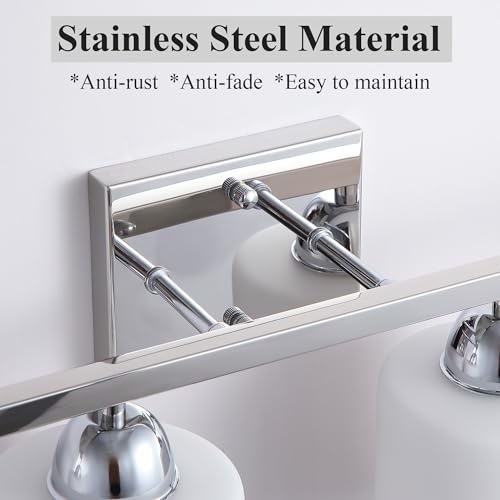 Image of Mecgirn Stainless Steel Milk Glass Vanity Lights for Bathroom, 4 Light Chrome Bathroom Light Fixtures Over Mirror, Ceramic E26 Sockets Wall Mounted
