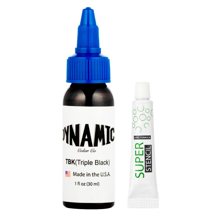 Dynamic Ink Triple Black 30ml - Tinta Negra para Tatuaje | Negro Intenso y Duradero + Stencil 5g Incluido, Tinta para tatuaje negra .Original (Triple Black 1oz(30ml))