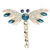 Blue Crystal Rhinestone Dragonfly Tassel Brooch for Women Girls