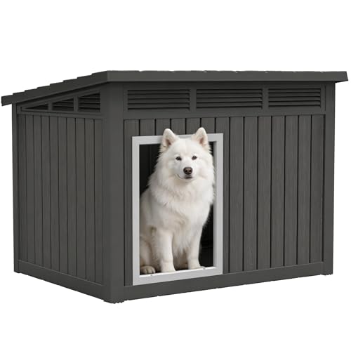 Fancyango Large Weatherproof Dog House with Removable Roof for Indoor & Outdoor Use - Spacious (42.8' L x 33' W x 31.5' H) Classic Black