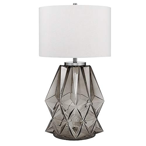 Free Shipping 🛒 Catalina Lighting 20903-001 Contemporary Shark Grey Faceted Glass and Metal Table Lamp with Chrome Accents, Linen Shade and 3-Way Switch, Bulb Included 33.25", Purple