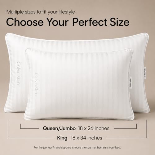 Calvin Klein Hotel Collection Bed Pillows Queen Size Set of 2, Medium Firm | 400 Thread Count Damask Stripe 100% Cotton Cover, Down Alternative Gusseted Pillow for Back, Side & Stomach Sleepers, White - image 2
