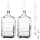 2 Pieces Glass Carboy Glass Water Jug with Drilled and Undrilled Silicone Stoppers and Airlock Fermenting Jug Fermentation Jar Clear Beer Carboy for Beer Wine Making (Clear, 3 Gallon)