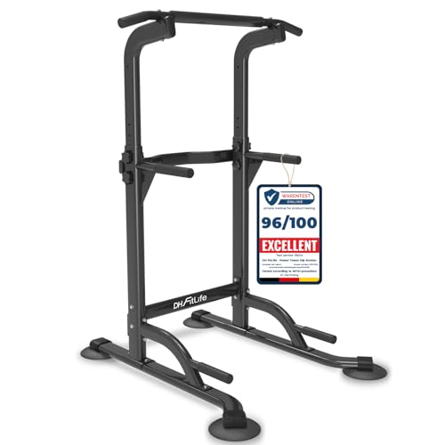 DH FitLife Power Tower Dip Station | Vrijstaande Optrekstang & Dip Station | Krachtstation Thuisfitness | Pull-up & Dip Bar voor Home Gym | Krachttoren Fitnessapparaat voor Thuis
