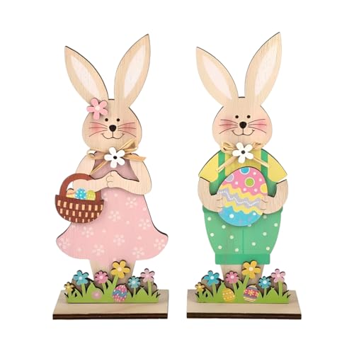 OYZOQ 2 PCS Coniglio Pasquale Decorazioni, Decorazioni Pasquali Legno, Pasqua Legno Coniglietti Regali, Decorazione Primaverile Pas-quale per Interni ed Esterni,coniglietto pas-quale decorativo(B)