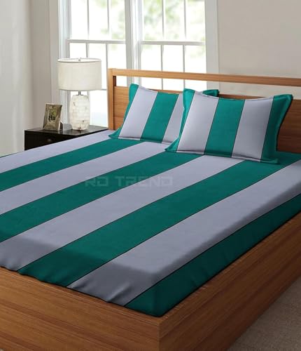 Image of RD TREND Luxurious Fitted Bedsheet Set, Green, Glace Cotton Flannel, King Size 198x183 cm, 210 TC, Elastic Fitted with 2 Pillow Covers
