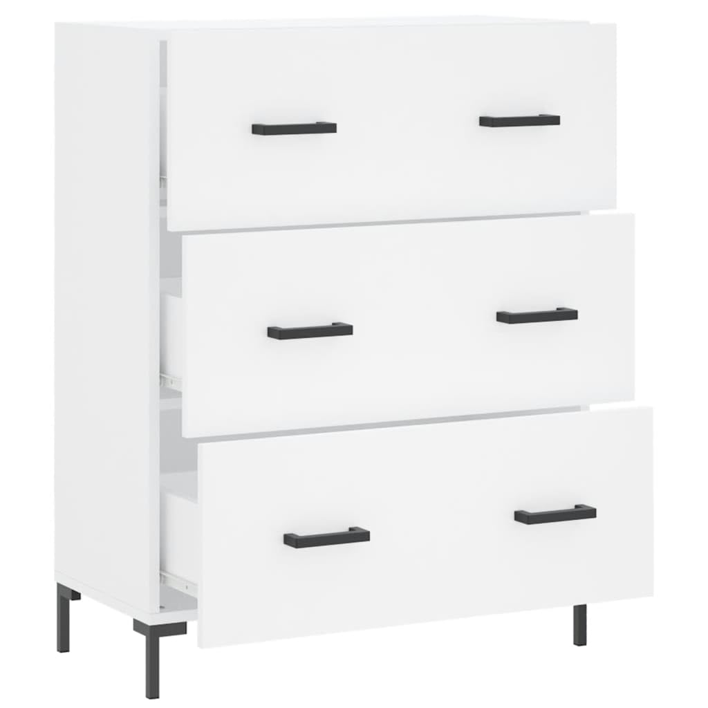 Meuble de Rangement Buffet Blanc pour Salon et Salle à Manger, Commode Interne avec 3 Tiroirs et Pieds en Métal, Enfilade en Bois d'Ingénierie, 69,5 x 34 x 90 cm
