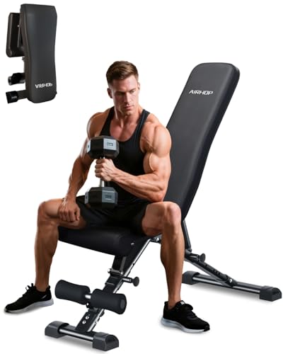 AIRHOP Upgraded Adjustable Weight Bench, Bench Press Full Body Workout, Quick Fold Space Saving, Workout Bench for Home Gym Strength Training