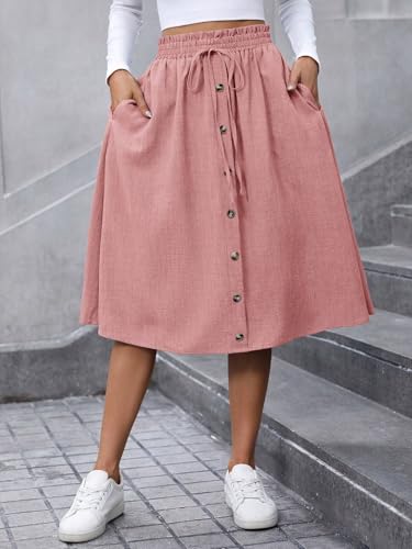 EARKOHA 2025 Skirt for Women Denim A-Line Skirt Autumn Loose Fit Button Midi Skirts Pink S2