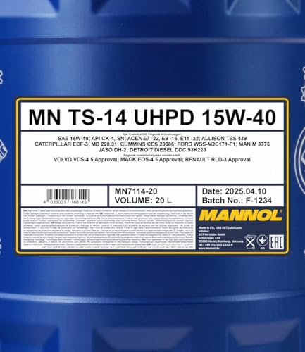 Aceite sintético para motor Mannol 15W40 20L para camiones miniatura 2