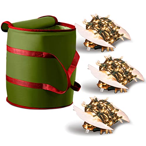 ZOBER Christmas Light Storage Bag - with 3 Cardboard Wraps to Store A Lot of Holiday Christmas Light Bulbs, Nonwoven Fabric, Reinforced Stitched Handles