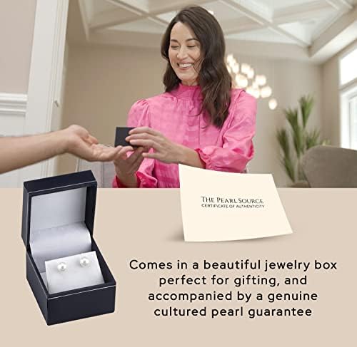 THE PEARL SOURCE AAAA Quality 14K Gold Plated Sterling Silver White Freshwater Real Pearl Earrings for Women | Hypoallergenic Earrings with Genuine Cultured Pearls