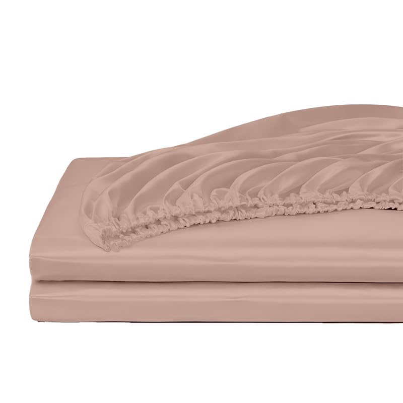 Image of Filbert - Premium Satin Fitted Bedsheet Single Bed (36x75 Inch) with 1 Pillow Cover | Hypoallergenic Breathable | Hair and Skin Friendly, Women Gift Choice|Bear Beige