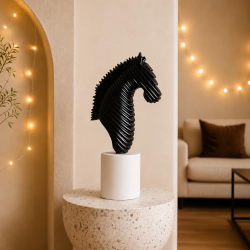 Image of Xtore Modern Abstract Black Horse Head Figurine | Resin Home Decor Accent | Unique Art Piece for Living Room, Office, or Shelf | Sleek and Contemporary Design - Black