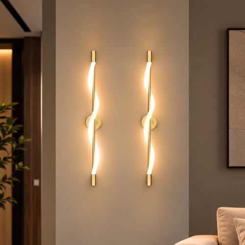 Image of Murphy Twirl 3-in-1 LED Wall Lamp with Golden Finish | Spiral Design | Warm /Neutral /Cool White Light | Premium Aluminium Body | Artistic Modern Wall Light | 2-Year Warranty | Pack of 2