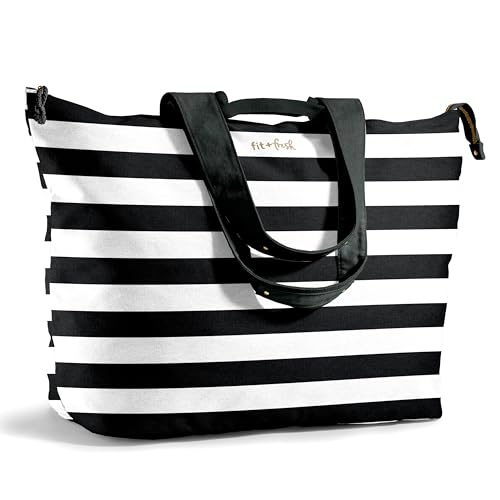 Image of Fit & Fresh XL Beach Tote Bag for Women - XL Travel Tote with Zipper & Pockets, Oversized Canvas Pool Bag, Weekender Carry-On