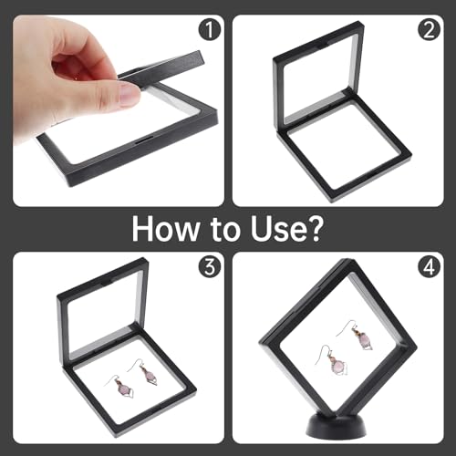 Image of 3D Floating Frame Display Cases, 4pcs Transparent PE Film Jewelry Storage Case for Bracelet Necklace Earrings Rings, Suspension Display Stands for Coin Medal Artefact Chip, 4.33''x4.33''