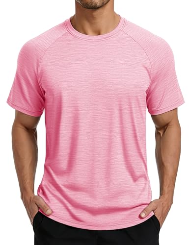 MAGCOMSEN Short Sleeve Shirt for Men Moisture Wicking Shirts Cooling Lightweight T-Shirt Athletic Gym Tee Summer Pink-XL