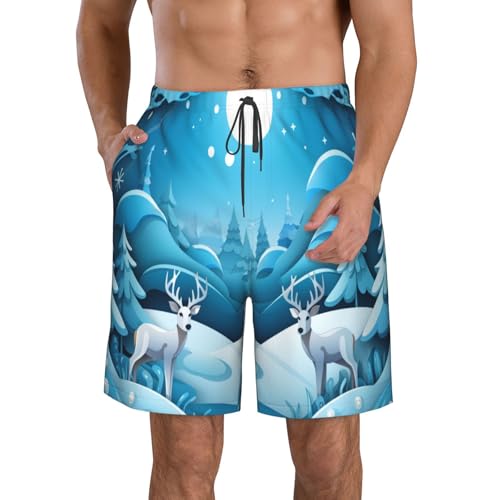 Winter Forest Men's Beach Pants-Quick-Dry & Comfortable Mens Beach Shorts for Men, Perfect for Surfing and Everyday Wear White