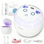 Ultrasonic Retainer Cleaner Machine, 45kHz Ultrasonic Cleaner for Dentures, U-V Light, 4 Modes for Retainer, Dentures, Aligners, Mouth Guards, Night Guards, Toothbrush Heads, Whitening Trays, Jewelry