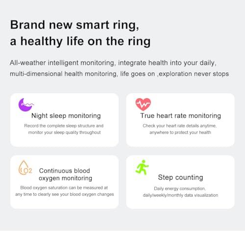 Smart Ring Health Tracker Ring for Women& Men Multi-Modes Fitness Tracker Heart Rate Pedometer Sleep Health Monitoring Waterproof Bluetooth Connectivity Long Lasting Batteries (Gold Plating 2, US 12#) - Image 4