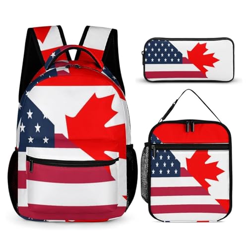U.S. And Canada Flag Cute Backpacks Set Lightweight Lunch Bag Aesthetic Pencil Cases for Travel Work