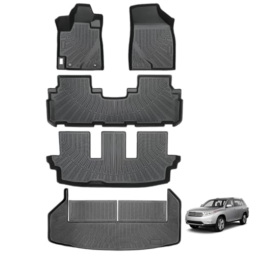 Floor Mats for Toyota Highlander 2008-2013 Non Hybrid, All Weather TPE Floor Liners, 3D Waterproof Custom Fit Car Accessories, 1st & 2nd & 3rd Row & Trunk Mat, Anti-Slip Mat Full Set