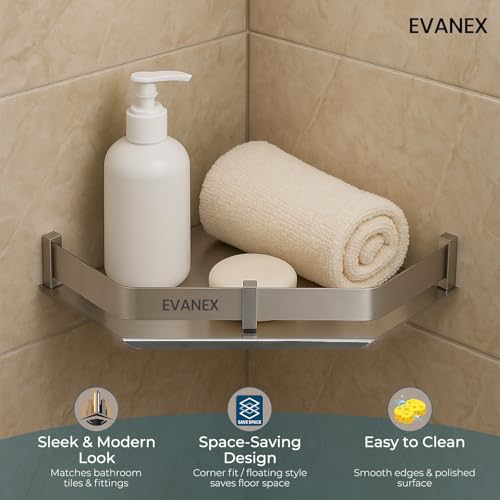 Image of EVANEX Corner Shelf for Bathroom Wall | 9x9 inch Bathroom Rack | 304 Stainless Steel Corner Shelf for Kitchen Bathroom | Diamond Shape Wall Mounted Storage Shelf | Bathroom Accessories Set