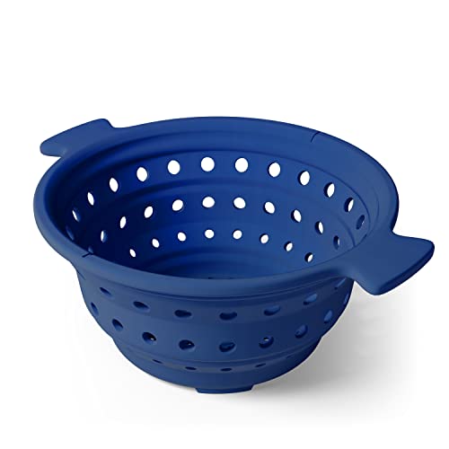 Collapsible Colander And Strainer By Risa | 100% Food-Grade Silicone | Collapses Flat For Easy Storage | Dishwasher Safe | Deep Blue #TOP3