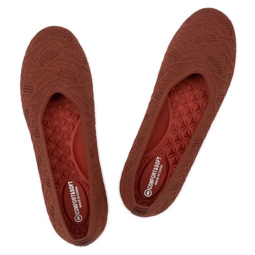 Image of Frank Mully Women's Ballet Flat Shoes Knit Dress Shoes Round Toe Slip On Ballerina Flats for Woman Low Wedge Comfort Soft