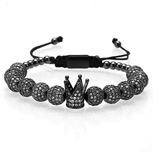 Magic Fish Imperial Crown King Black Bracelet For Men And Women Pave Cz Handmade Mens Bracelets Set Friendship Luxury Charm Fashion Cuff Pulseira Bangle Birthday Jewelry?Adjustable Size? #TOP3