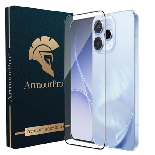Image of ArmourPro Tempered Glass for Oppo Reno 15 with Back Clear Membrane Guard, Edge to Edge Screen Protector, Anti-Bubble, Anti-Fingerprint, Oil Resistant, Installation Kit | Black