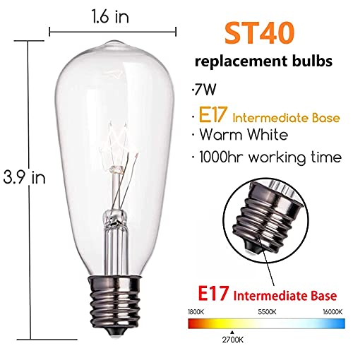 Abeja 10-Pack Edison Light Bulbs, St40 Clear Edison Light Bulbs, 7 Watt/ E17 Screw Base St40 Vintage Replacement Light Bulbs For Outdoor Patio St40 String Lights, Warm White #TOP1