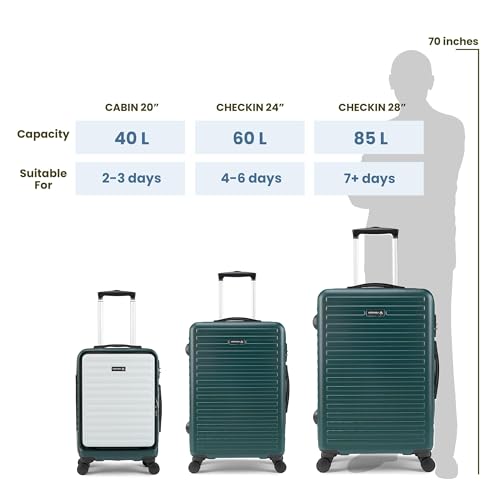 Image of THE ASSEMBLY Set Of 3 Polycarbonate Luggage-Check In Suitcases (75Cms, 65Cms) & Cabin Spinner Trolley Bag 55 Cms Premium Hardsided Suitcase Set (Dual Green)