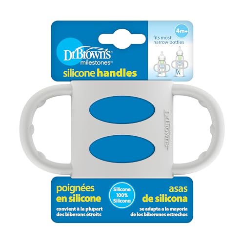 Image of Dr. Brown's Narrow Baby Bottle Handles, 100% Silicone, Easy Grip Removable Handles for Bottle to Sippy Cup Transition, Gray, 4m+