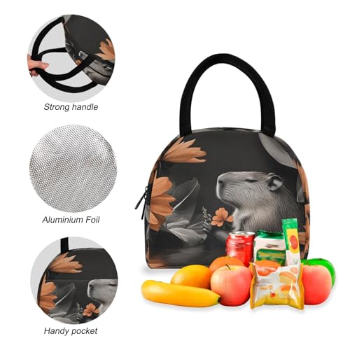 Backpack Lunch Bag Set Art Photo Capybara Print, Big Storage Travel Backpacks with Insulated Lunch Box for Office Hiking Picnic4