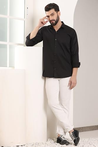 Image of FILO HEVIS Men's Solid Regular Fit Cotton Casual Shirt with Spread Collar & Full Sleeves.